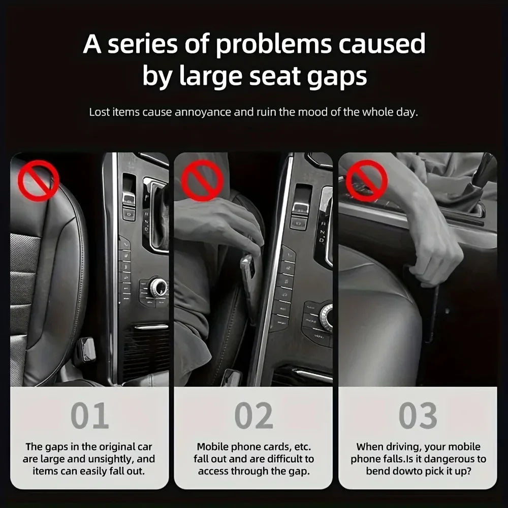 2pc Car Seat Gap Filler Organizer Pu Waterproof Car Seat Gap Plug Strip with 2 Grooves Seat Gap Storage Auto Interior Accessories