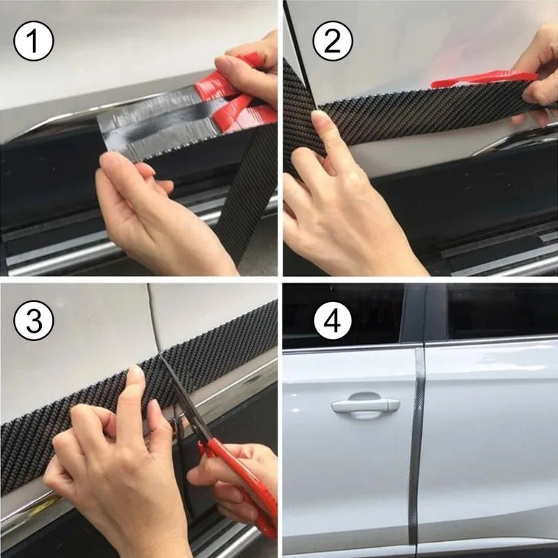 5x100cm Carbon Fiber PVC Car Door Bumper Strip Guard Anti Scratch Sticker Auto Wrap Film Self-Adhesive Car Decorative Strips
