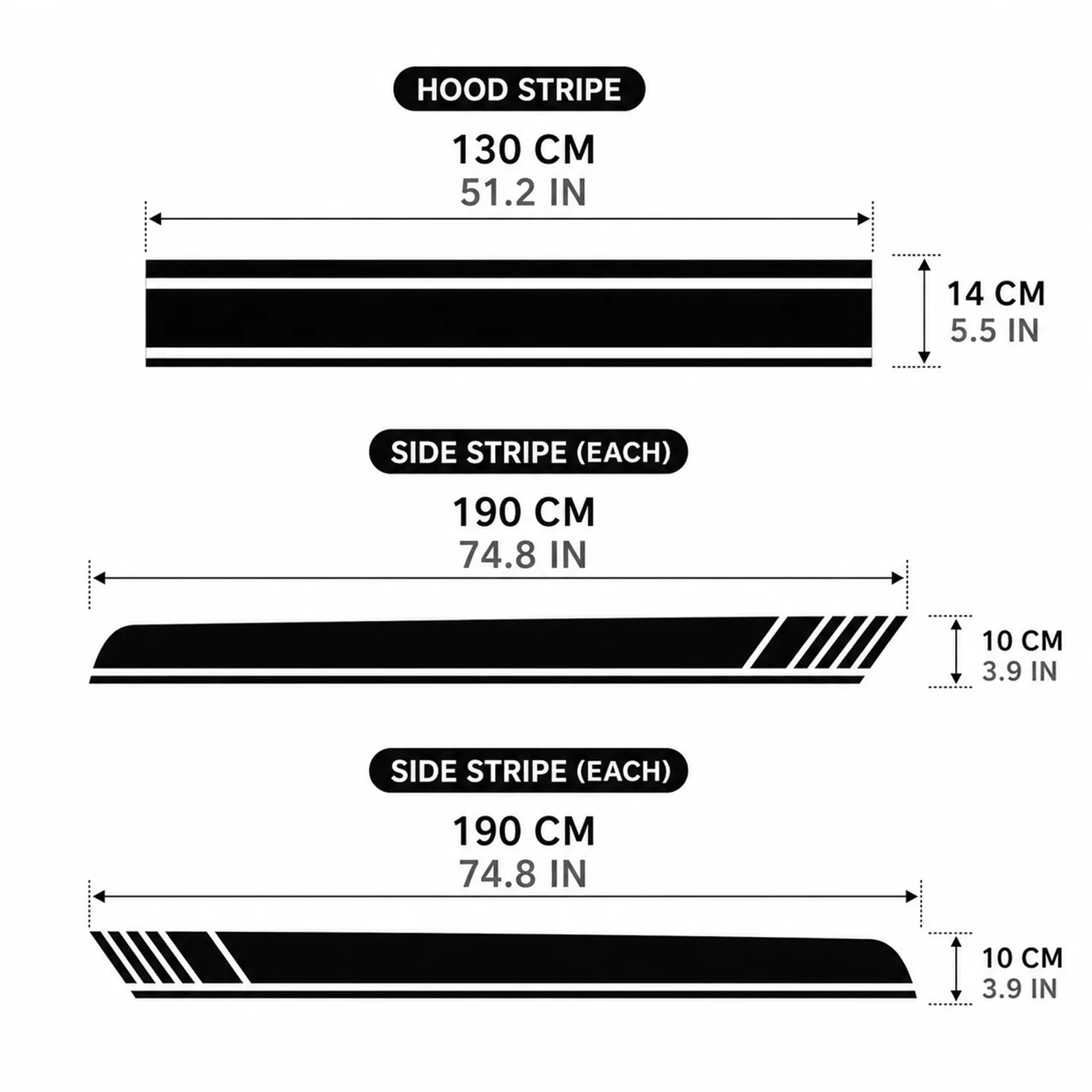 Car Racing Stripes Hood Side Decal Vinyl Sticker Universal Sport Style Auto Body Decoration Waterproof Premium Film