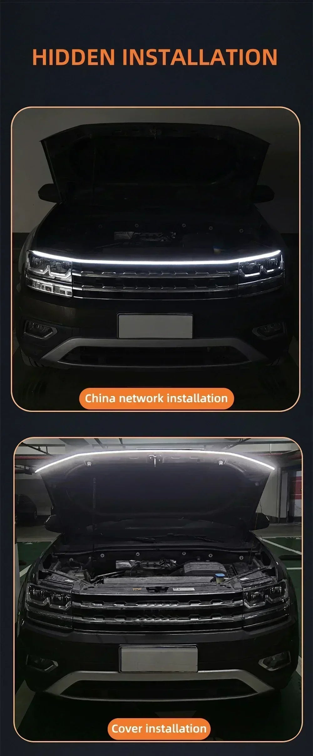 LED Car Hood Decorative Lights Daytime Running Light Steady on Starting DRL Auto Engine Guide Decorative Ambient Lamp 12V