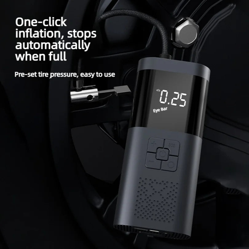 Car emergency jump starter with built-in air pump, 12V battery emergency power supply, and jump-start device