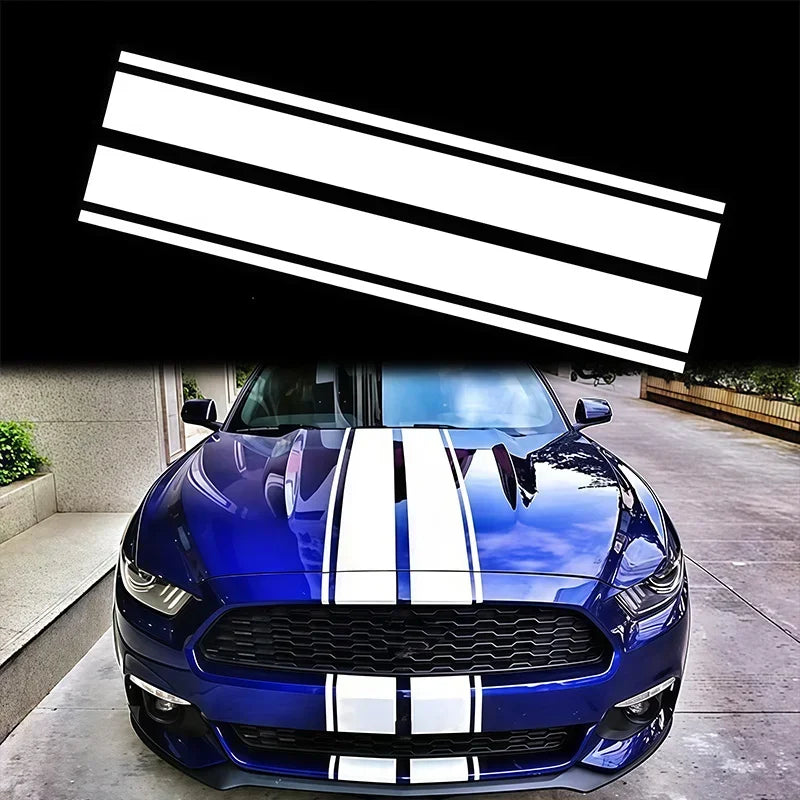 Racing Stripe Hood Decal 2Pcs Waterproof Self Adhesive Vinyl Car Sticker For Vehicle Bonnet Roof Body Exterior Decoration