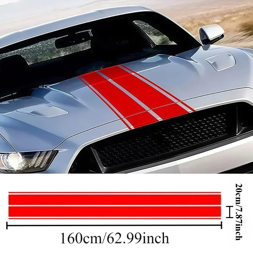 Racing Stripe Hood Decal 2Pcs Waterproof Self Adhesive Vinyl Car Sticker For Vehicle Bonnet Roof Body Exterior Decoration