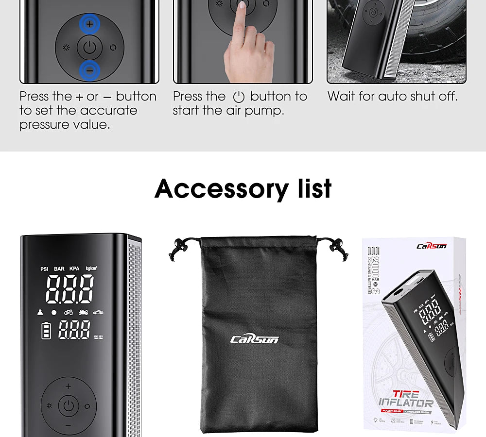 Car Air Compressor Electric Tyre Inflator Pump For CAR With LED Lamp Motorcycle Bicycle Tire Portable Inflatable Pump Air Pump