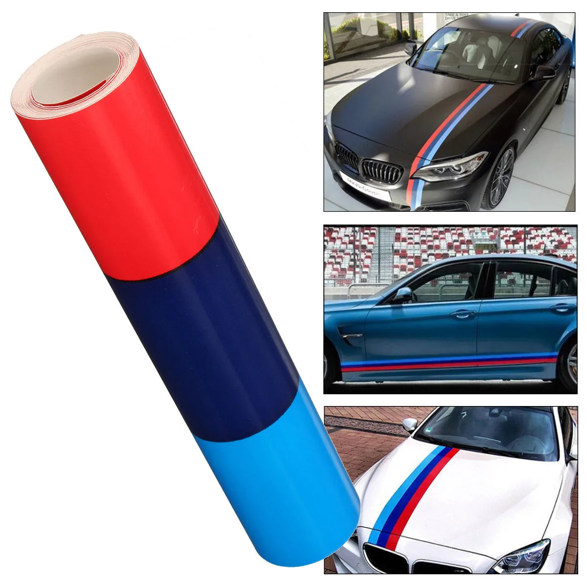 1m Car Sticker M Color Stripes Rally Side Hood Racing Motorsport Vinyl Decal Sticker Strip Bumper Engine Cover