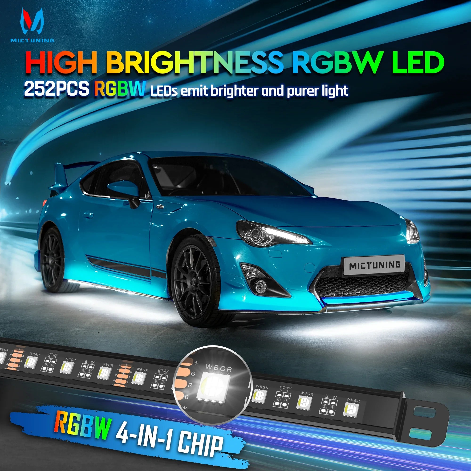 MICTUNING N8 Car Underglow Light Strips RGBW LED With Wireless App & Remote Dual Control Auto RGB Atmosphere Decorative Lamps