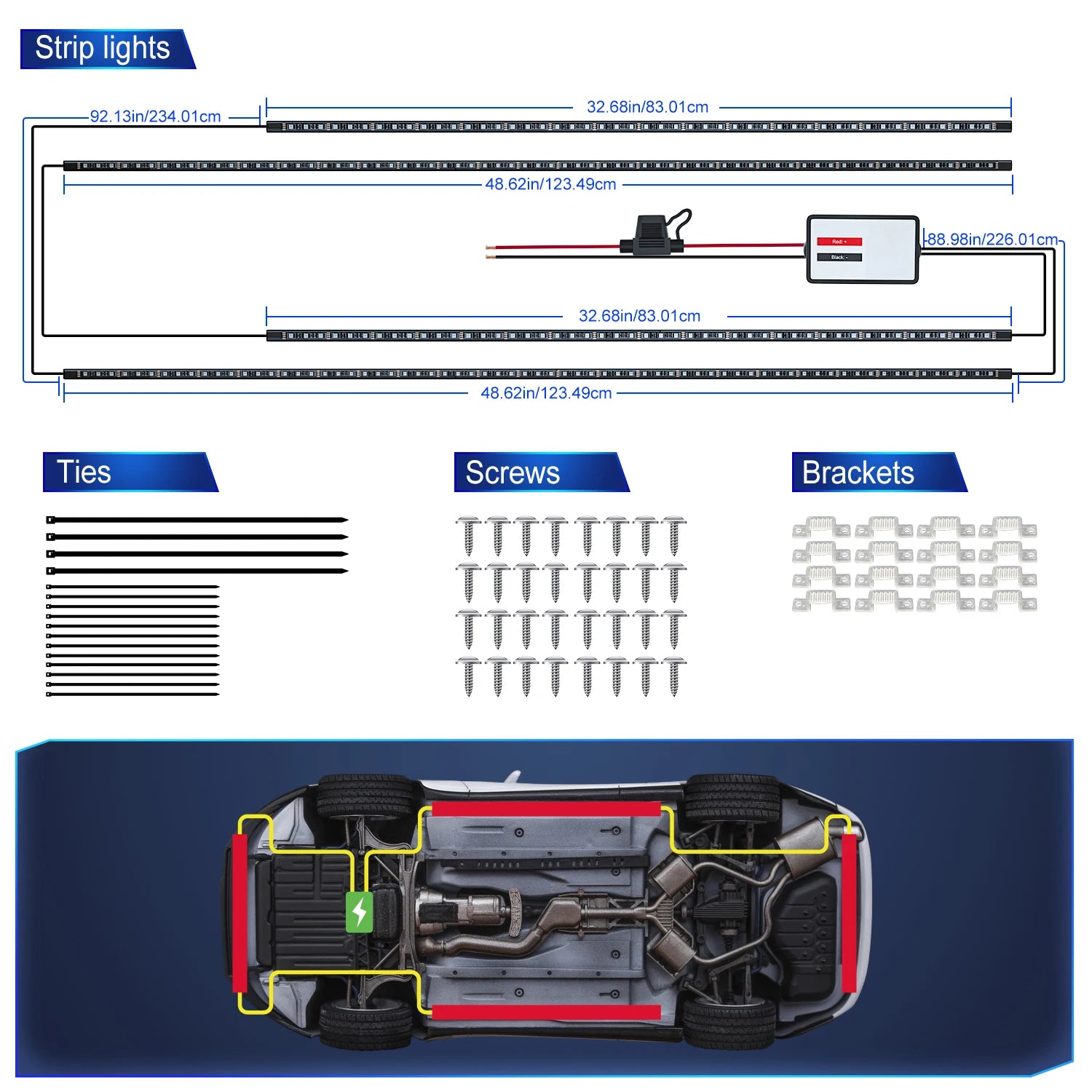 RGB Car Underglow Strip Lights with App Control Waterproof Strip Lights for Cart Boat Decoration LED Exterior Lights Strip DC12V