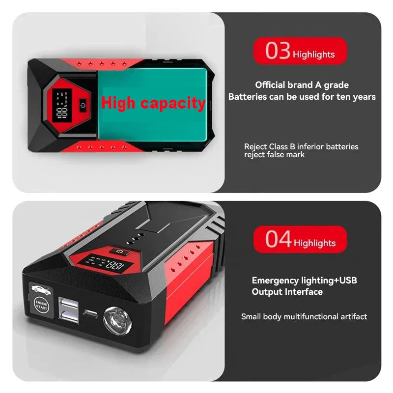 Compact Car Jump Starter Power Bank Emergency Start Device for Petrol & Diesel Daily Vehicles Auto Car Battery Charger
