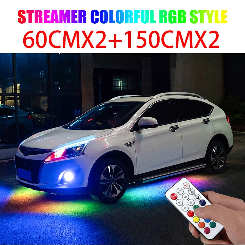 RGB Multicolor Flexible Flowing Car LED Light Underglow Underbody Waterproof Automobile Chassi Neon Atmosphere Light