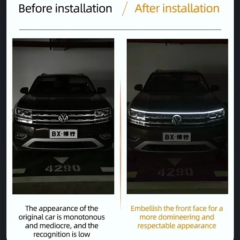 LED Car Hood Decorative Lights Daytime Running Light Steady on Starting DRL Auto Engine Guide Decorative Ambient Lamp 12V