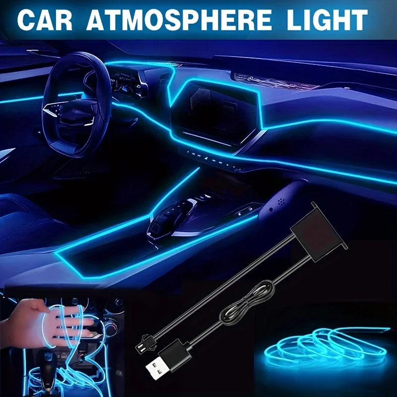 Car Interior Atmosphere Light Strip 5M EL Wiring Decorative Lamp For Auto DIY Flexible Ambient Light USB Party Atmosphere Diode