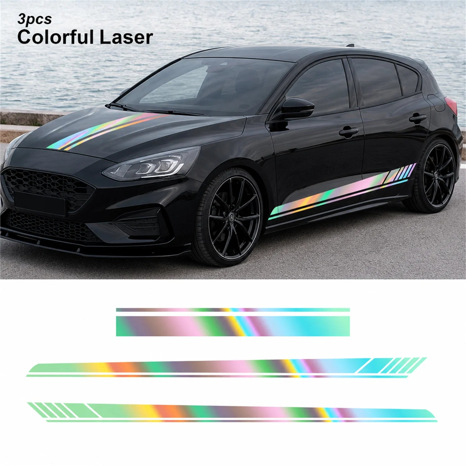Car Racing Stripes Hood Side Decal Vinyl Sticker Universal Sport Style Auto Body Decoration Waterproof Premium Film