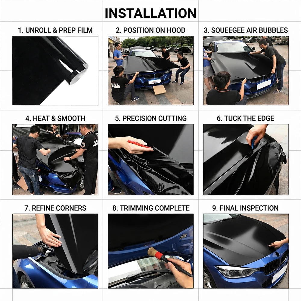 Glossy Black Car Wrapping Vinyl Wrap Film Sticker Roll Bubble Free Air Release Vehicle Motocycle Decal Auto Tuning Accessories