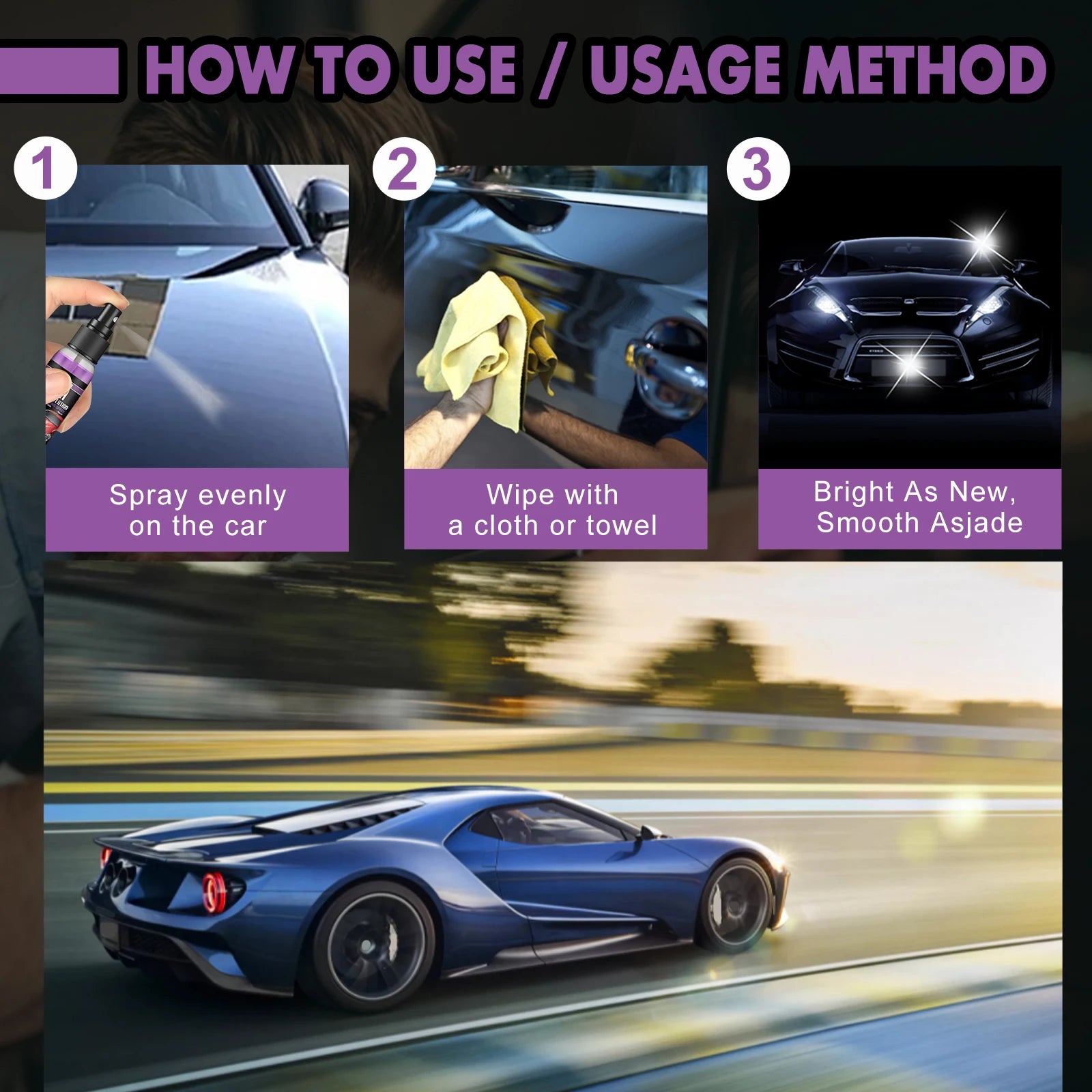 3-IN-1 Car Quick Ceramic Coating Spray High Protection Nano Coating Polishing Fortify Hydrophobic Enhance Car Paint Gloss Shine