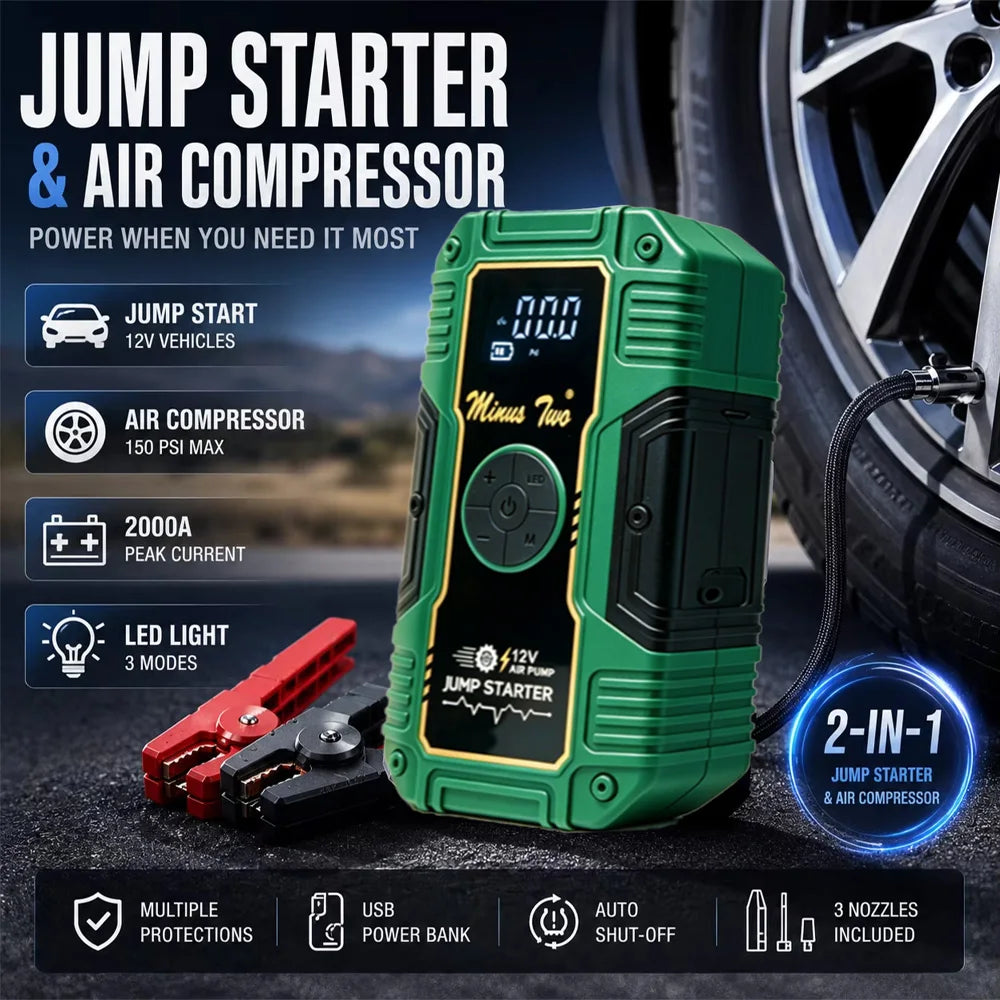 Emergency Startup Power Source - Integrated Unit for Car Air Pump and Vehicle Battery Strong Start Jumper Battery Power Tool - I
