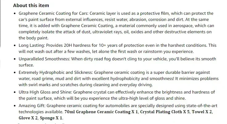 Graphene Ceramic Coating 20H with Self Healing and UV Track Technology Car Detailing Professionals 10+ Years of Protection