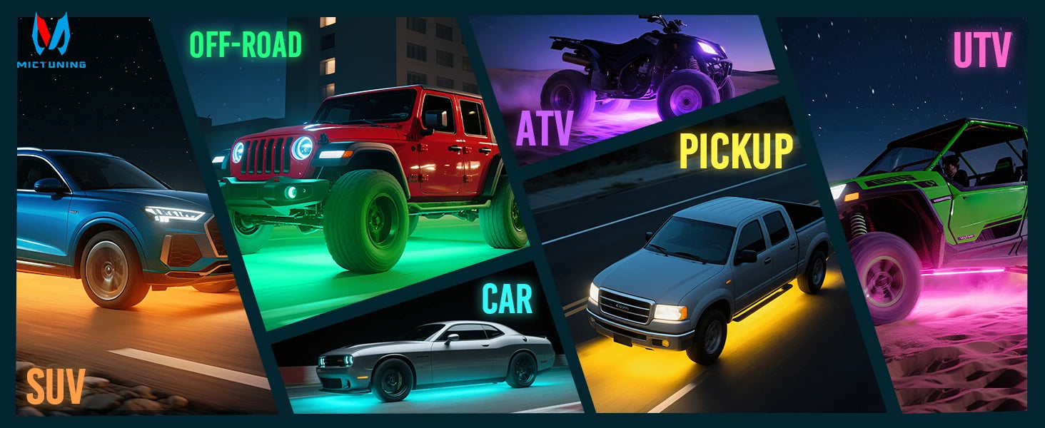 RGBW Car Underglow Light Strip 12V LED Underbody Ambient Light with Aluminum Housing, Car Exterior Neon Accent IP68 Waterproof