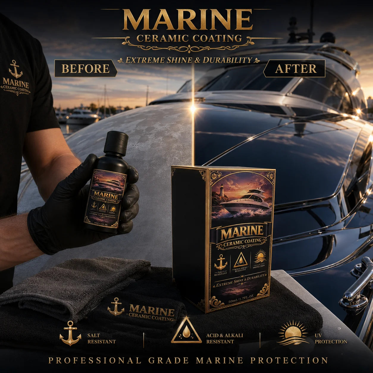 MARINE CERAMIC COATING for Fiberglass & Gelcoat – Deep Shine Hydrophobic Marine Protection