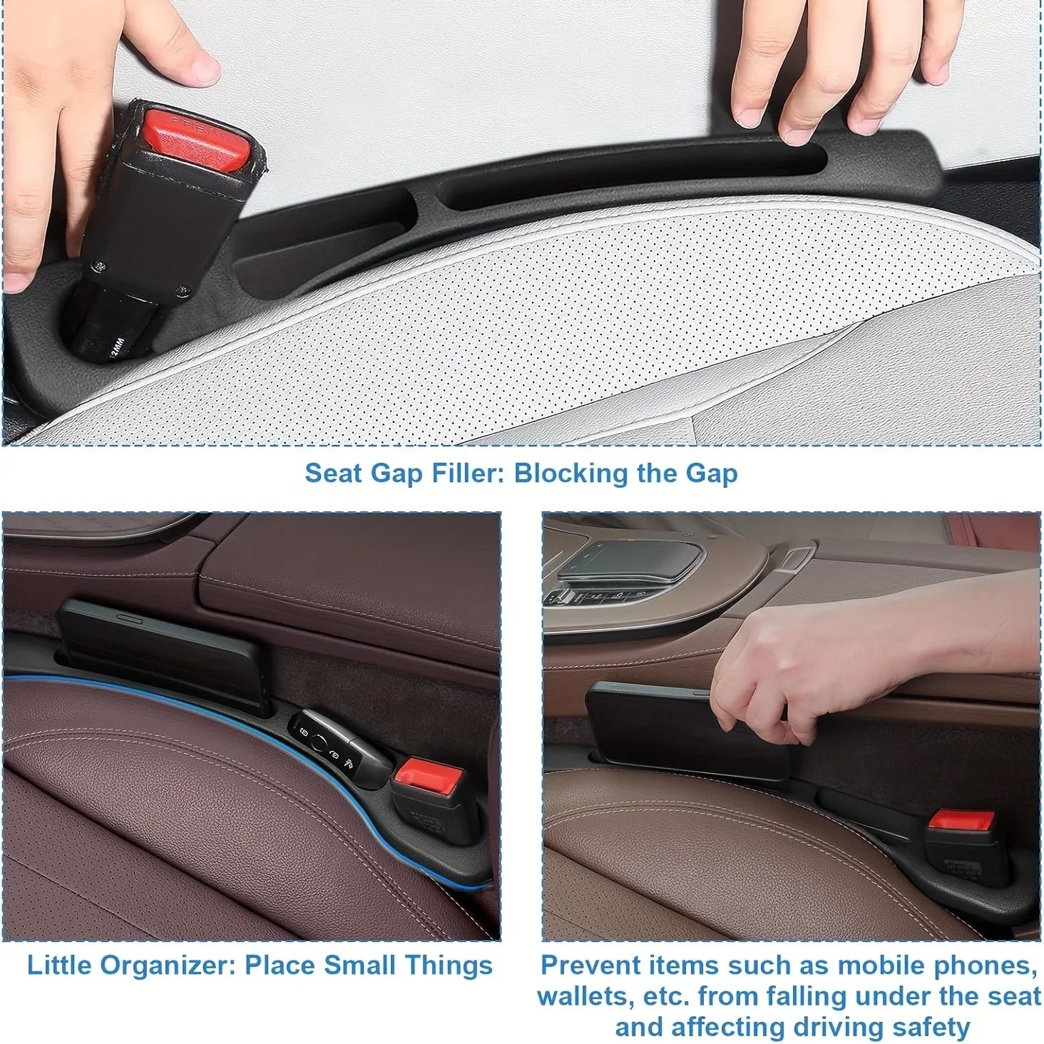 2pc Car Seat Gap Filler Organizer Pu Waterproof Car Seat Gap Plug Strip with 2 Grooves Seat Gap Storage Auto Interior Accessories