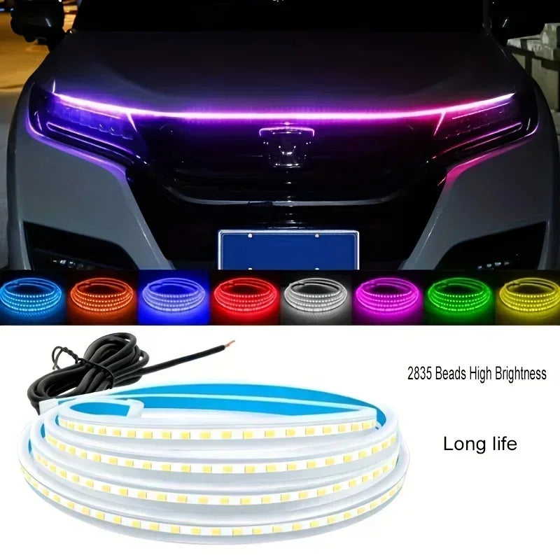 LED Car Hood Decorative Lights Daytime Running Light Steady on Starting DRL Auto Engine Guide Decorative Ambient Lamp 12V