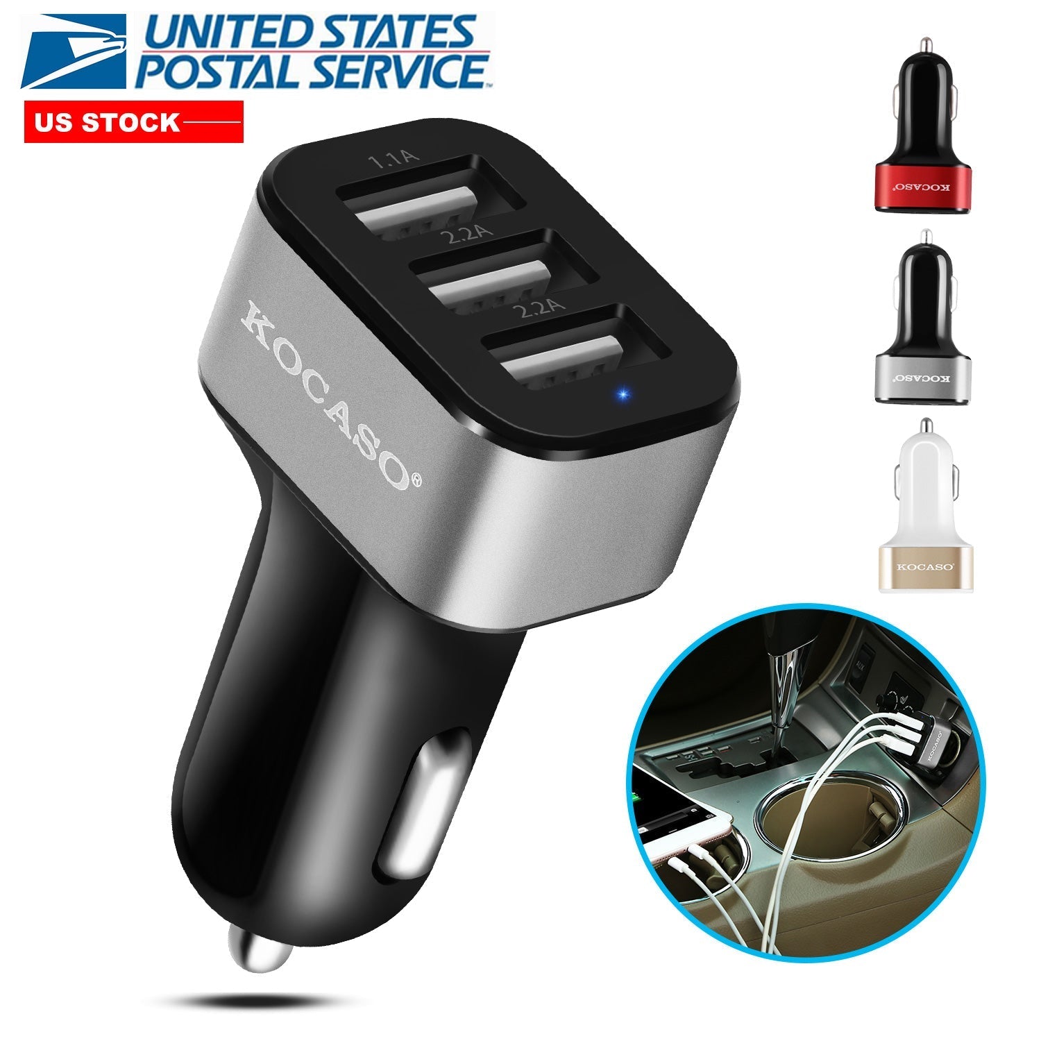 USB Car Charger 30W 5.5A 3 USB Port Cigarette Lighter Charger Adapter For iPhone XS/iPhone XS Max/iPhone 8 Plus/Galaxy S7/Galaxy S6