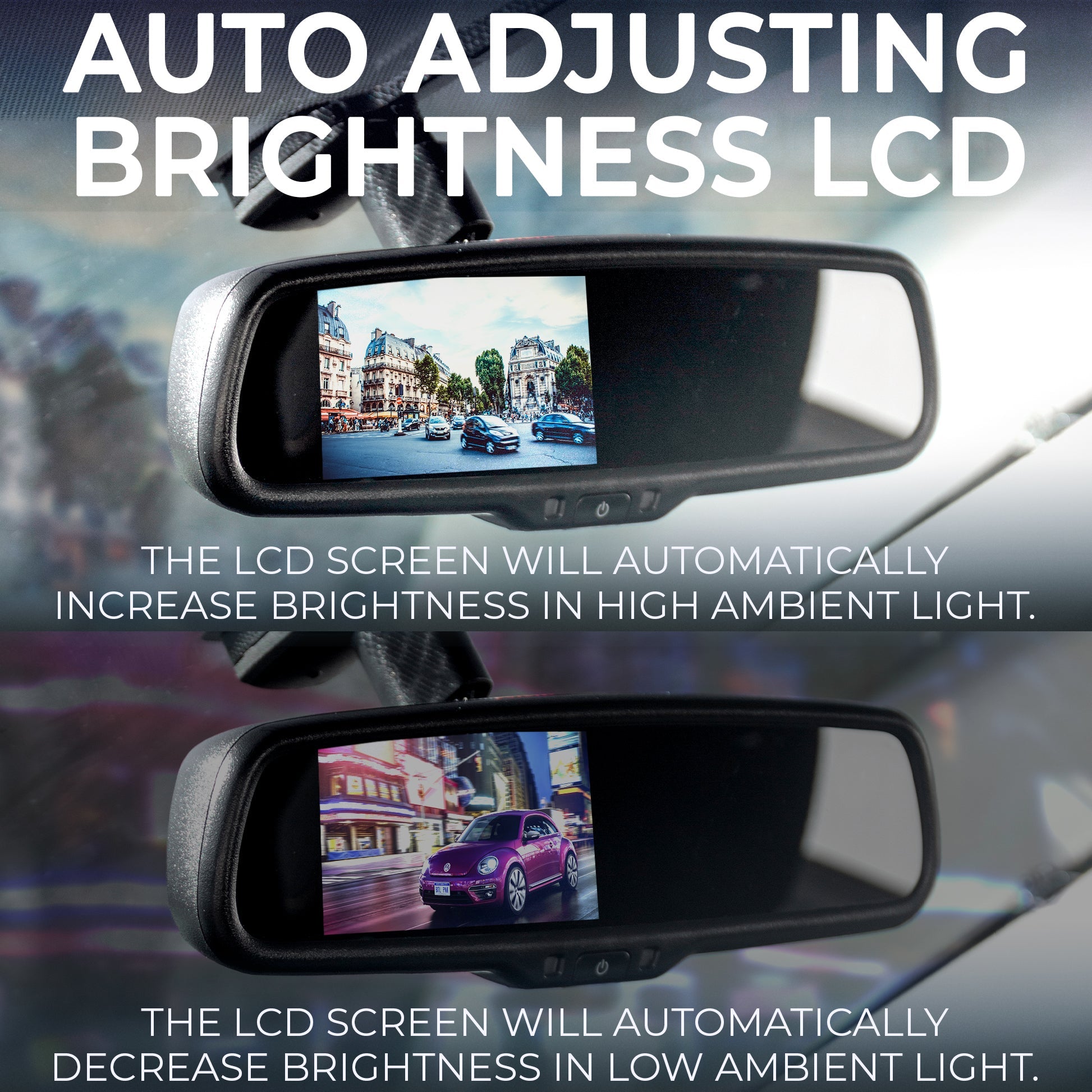 Master Tailgaters 10.5" Rear View Mirror with 4.3" LCD Screen + Auto Dimming Mirror | Ultra Bright | Rearview Universal Fit | Auto Adjusting Brightness LCD | Anti Glare | Full Mirror Replacement