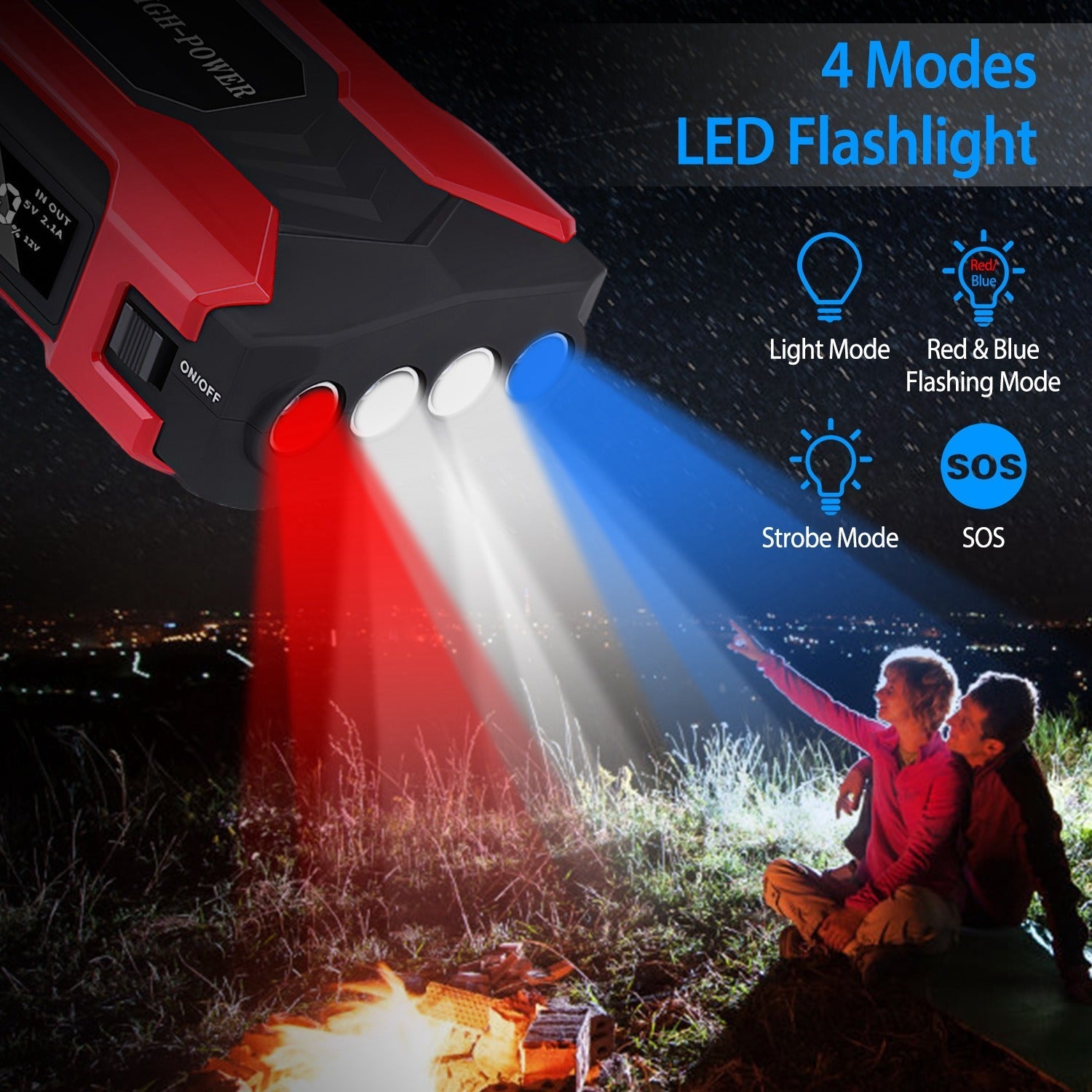 Car Jump Starter Booster 800A Peak 28000mAh 12V Battery Charger (Up to 6.0L Gas or 3.0L Diesel Engine) w/ LCD Screen 4 Modes LED Flashlight