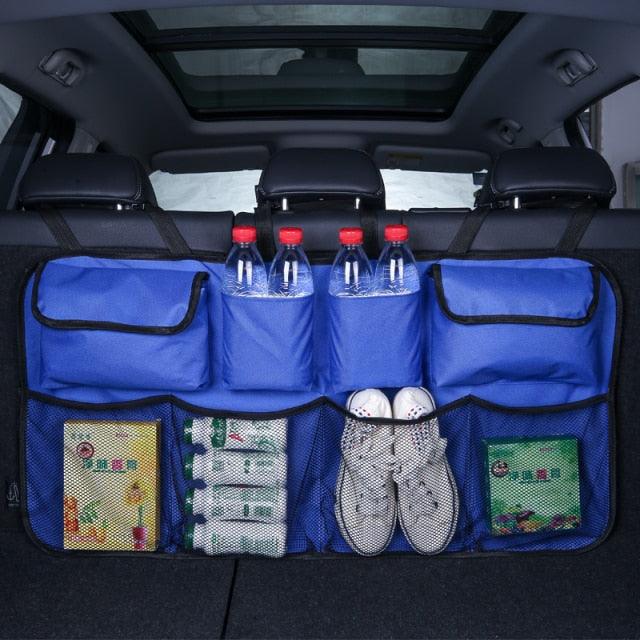 Car Trunk Organizer Adjustable Backseat Storage Bag installed in vehicle