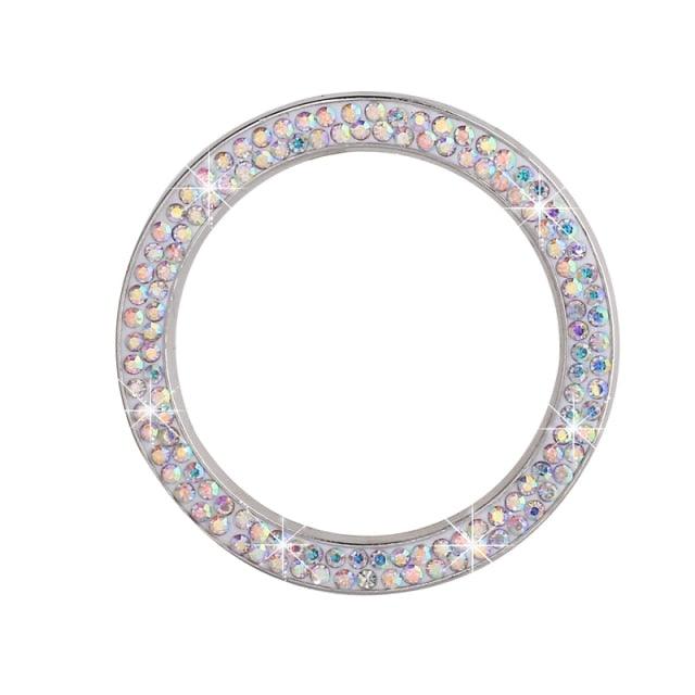 Cars One-Key Engine Start Stop Ignition Push Button Switch Cover Decorative Rhinestone Diamond Crystal Ring Car Parts Push to Start Button Cover Crystal Rhinestone Car Ring Emblem Sticker Bling Accessories for Women